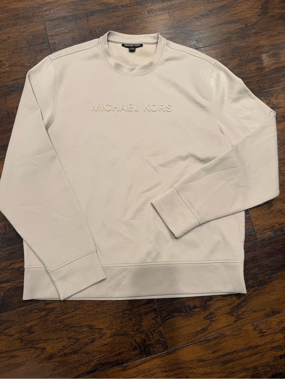 Michael Kors Men's Neutral Cream Crewneck Sweatshirt with Embroidered Logo
